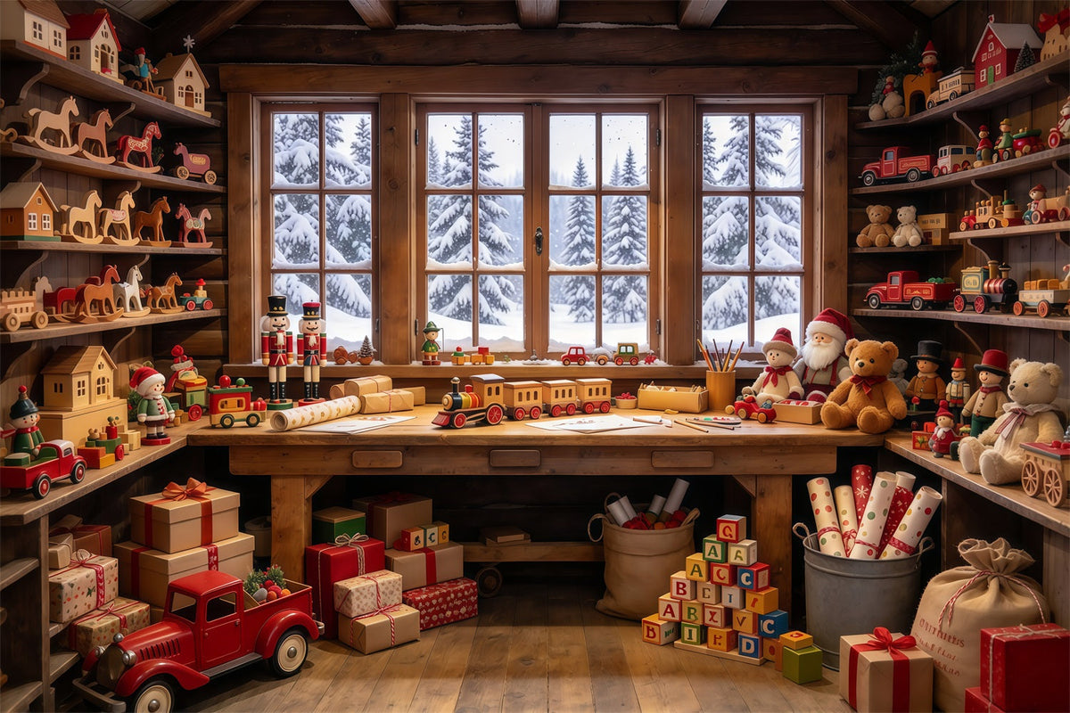 Fond Photo De Noël Atelier Jouets Bois Nuit Avant Noël GQ69-72