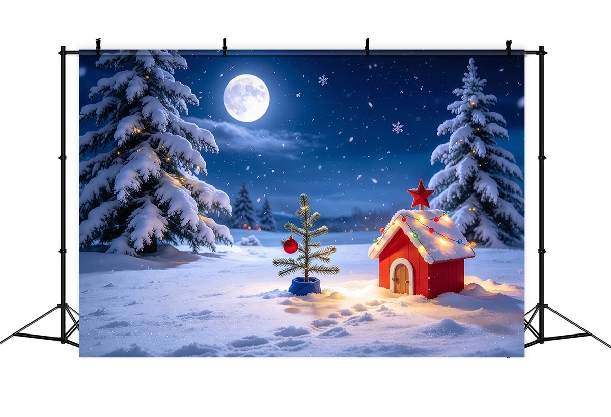 Fond De Noël Cottage Enneigé Au Clair De Lune GQ69-73
