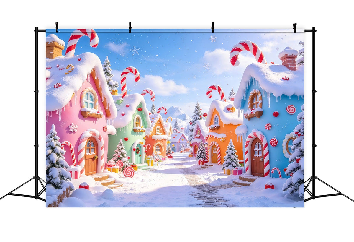 Fond Photo De Noël Rue Village Bonbons Pastel GQ69-76