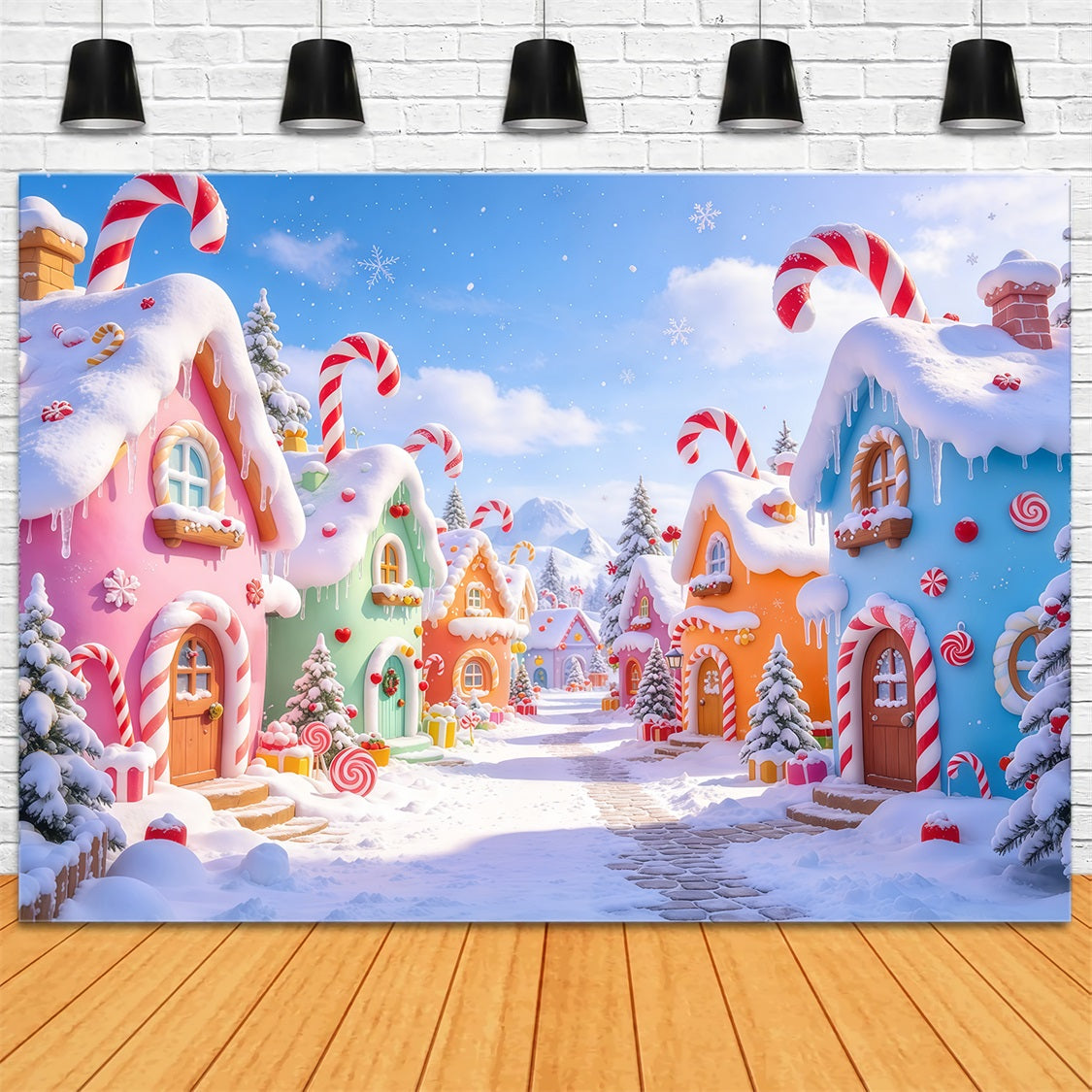 Fond Photo De Noël Rue Village Bonbons Pastel GQ69-76