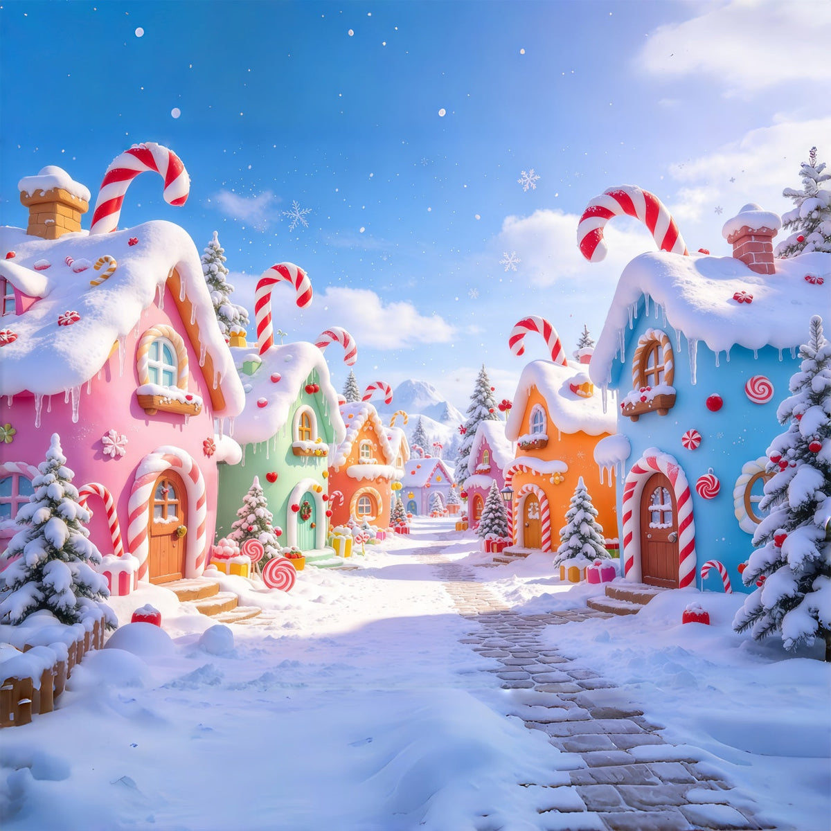 Fond Photo De Noël Rue Village Bonbons Pastel GQ69-76