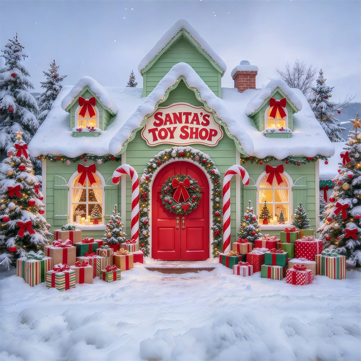 Fond Atelier Jouets Père Noël Boutique Enneigée GQ69-77
