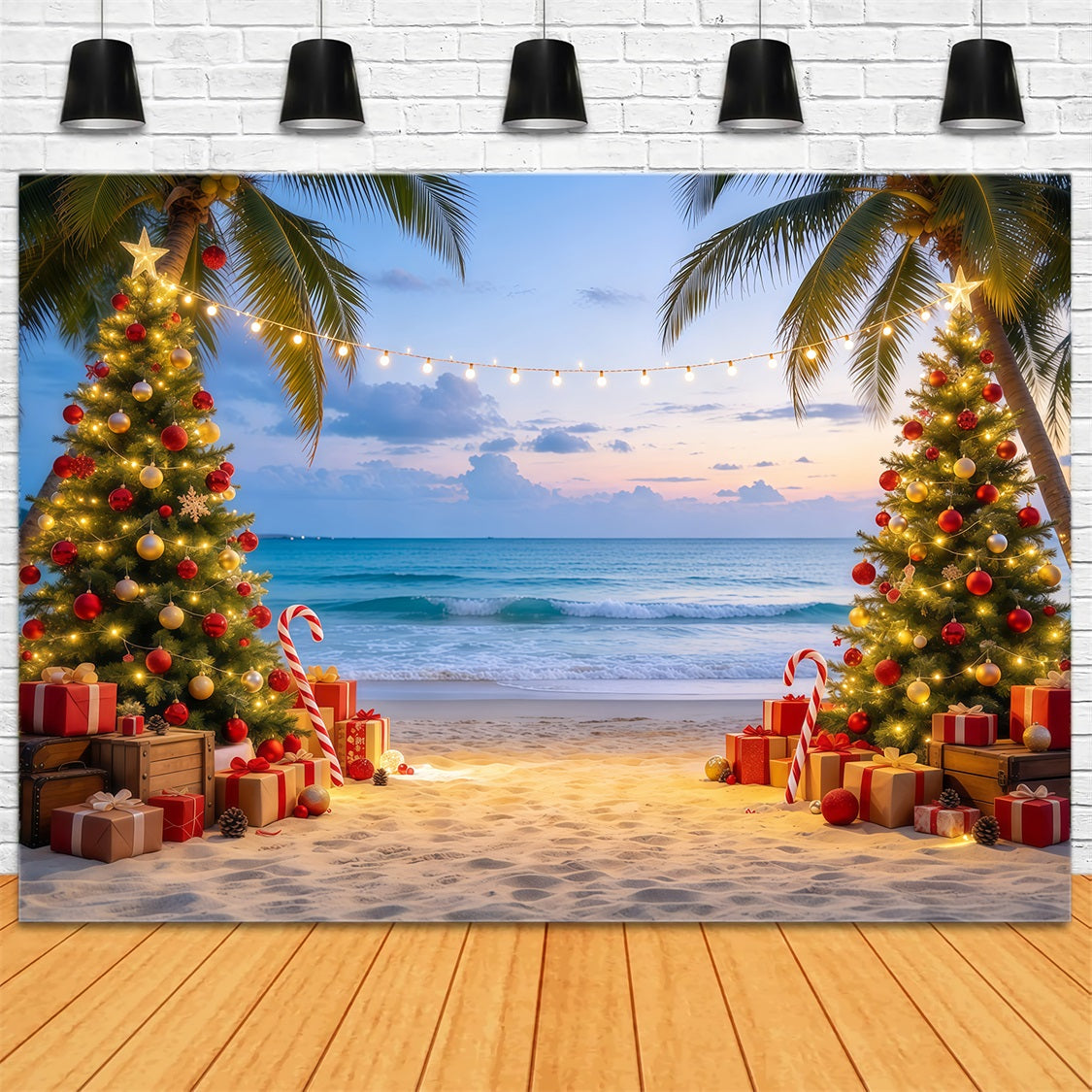 Fond De Noël Australie Plage Tropicale Sapin Décoré GQ69-78