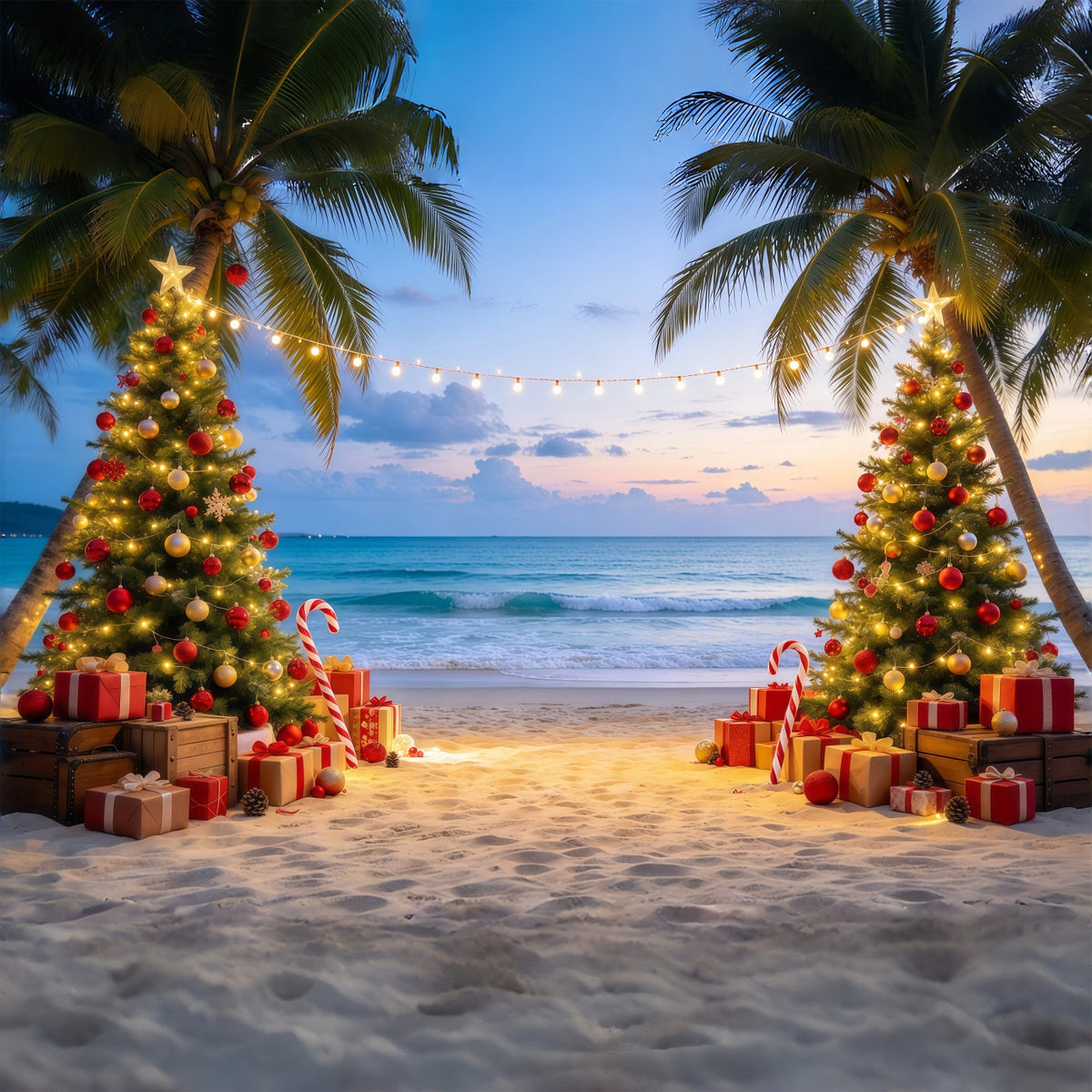 Fond De Noël Australie Plage Tropicale Sapin Décoré GQ69-78