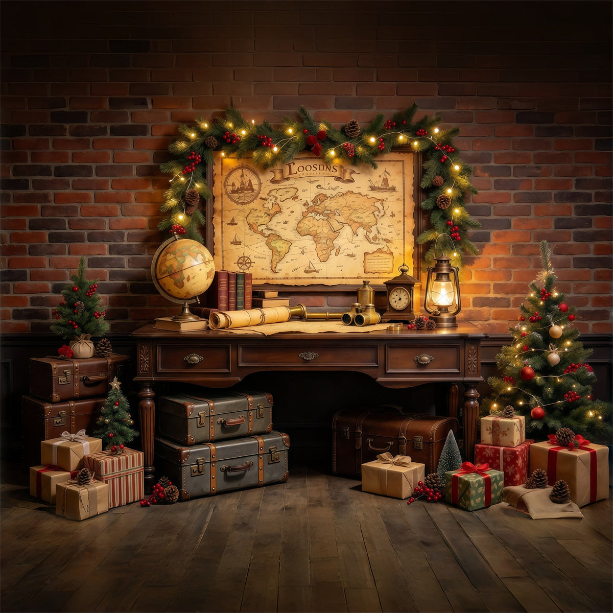 Fond De Noël Autour Du Monde Carte Voyage Vintage GQ69-82