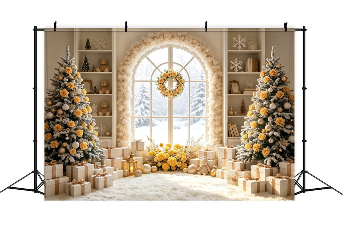 Décor De Chambre De Noël Fenêtre Cintrée À Rosace Ivoire Décor Intérieur De Noël GQ69-9
