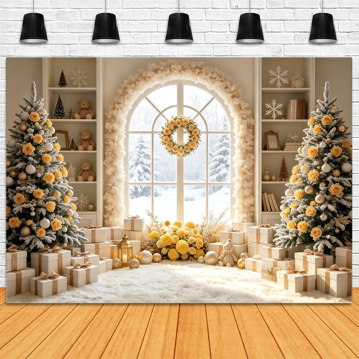 Décor De Chambre De Noël Fenêtre Cintrée À Rosace Ivoire Décor Intérieur De Noël GQ69-9