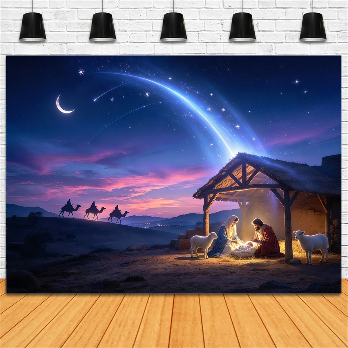 Fond De Crèche De Noël Désert Nuit Étoilée Bethléem GQ69-91