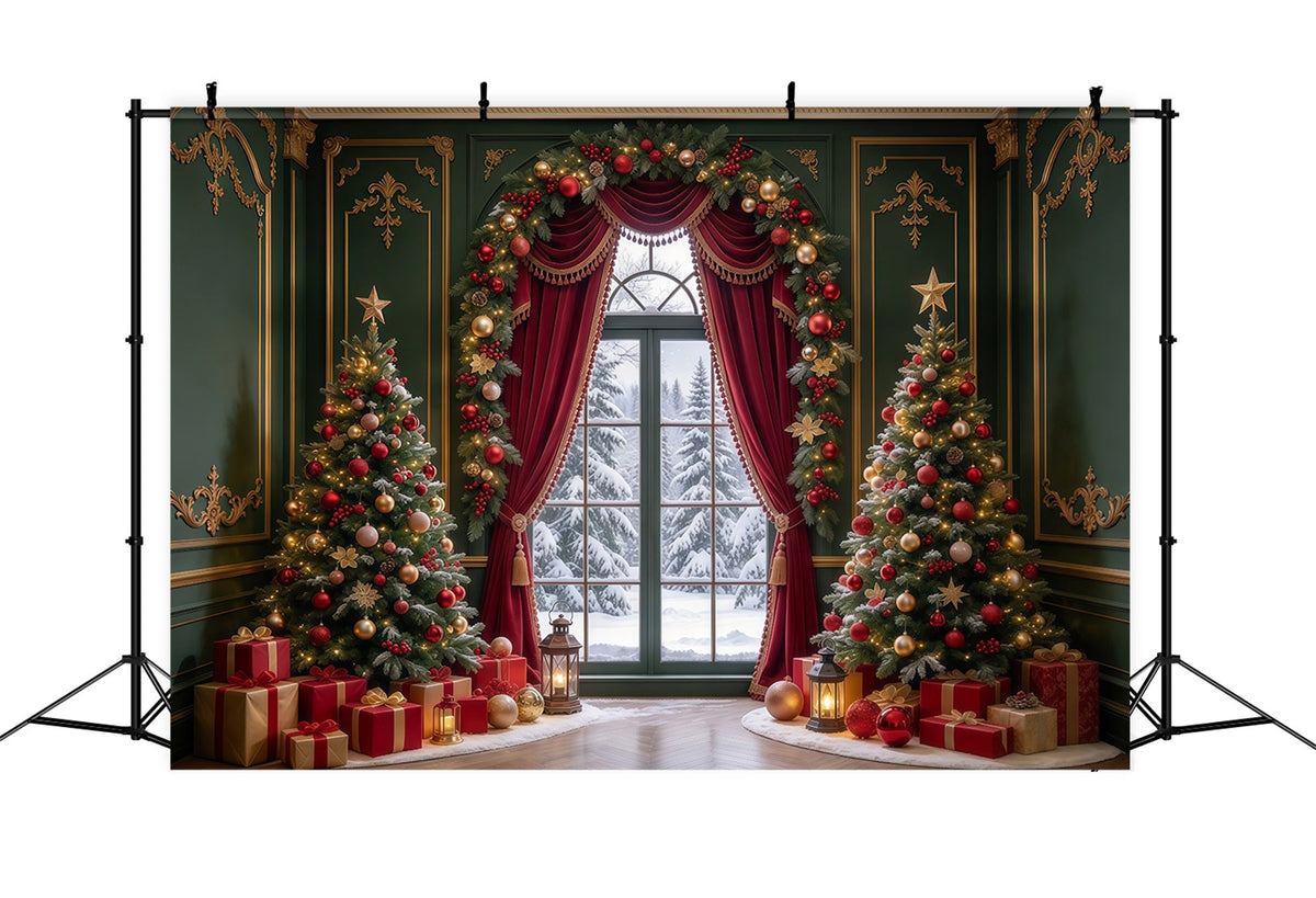 Fond Photo De Noël Rideau Émeraude Rouge Décor Tissu GQ69-96