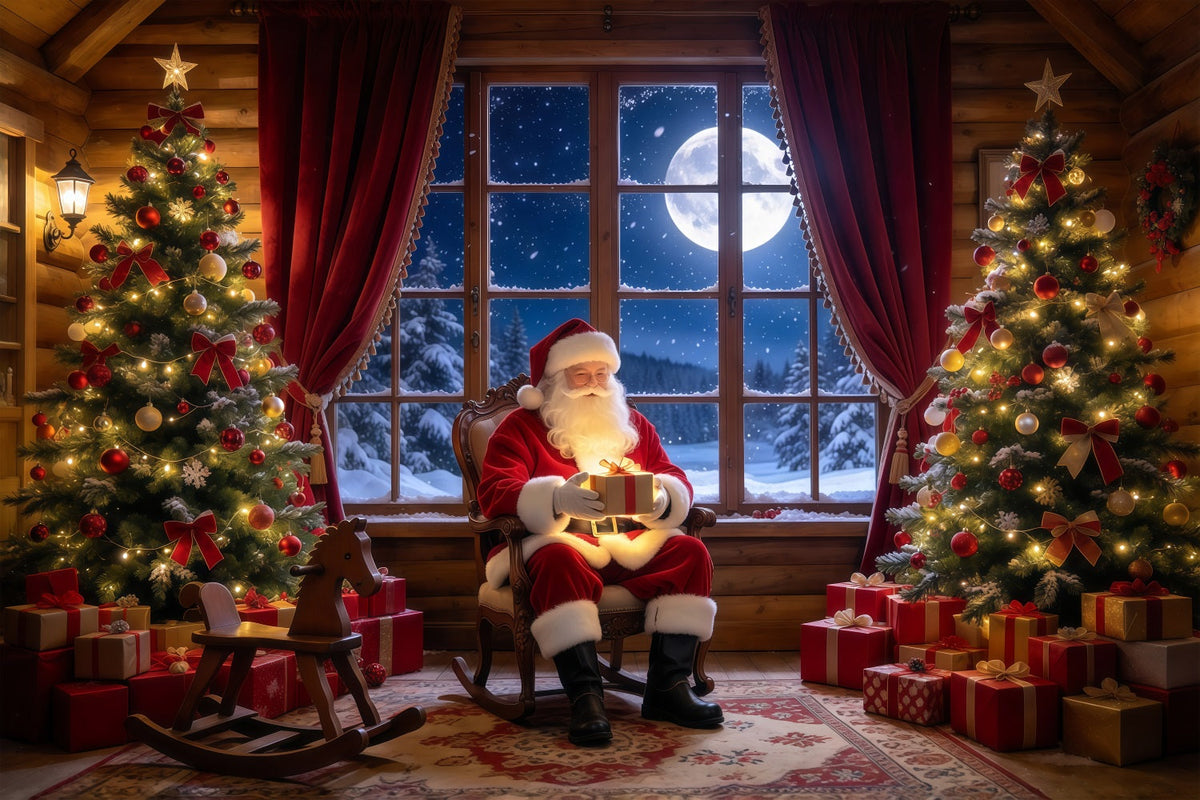 Fond Photo Père Noël Salle Cadeaux Fenêtre Au Clair De Lune GQ69-98