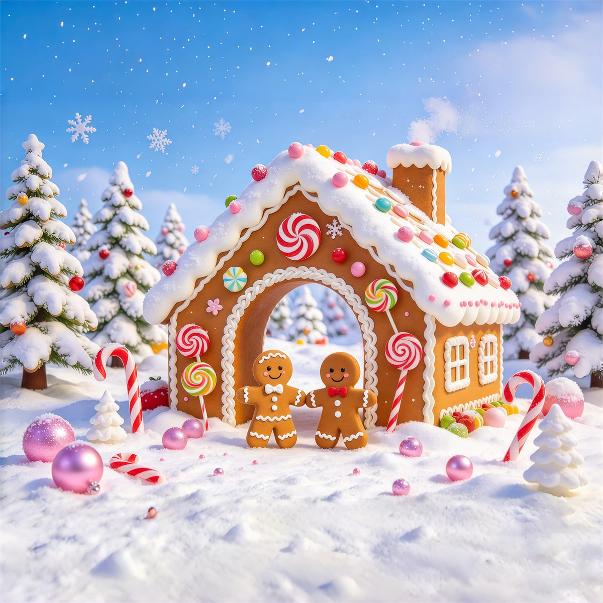 Fond De Noël Bonbons Sucre Cottage Enneigé Bonhomme Pain D'Épices GQ69-99