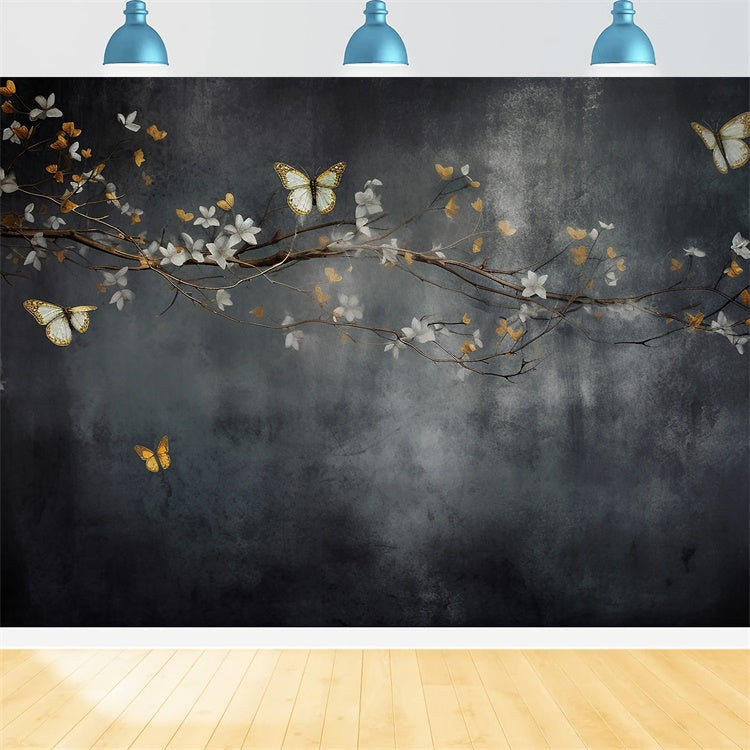 Toile de Fond Beaux-Arts Branche Dorée Papillons GTY-102