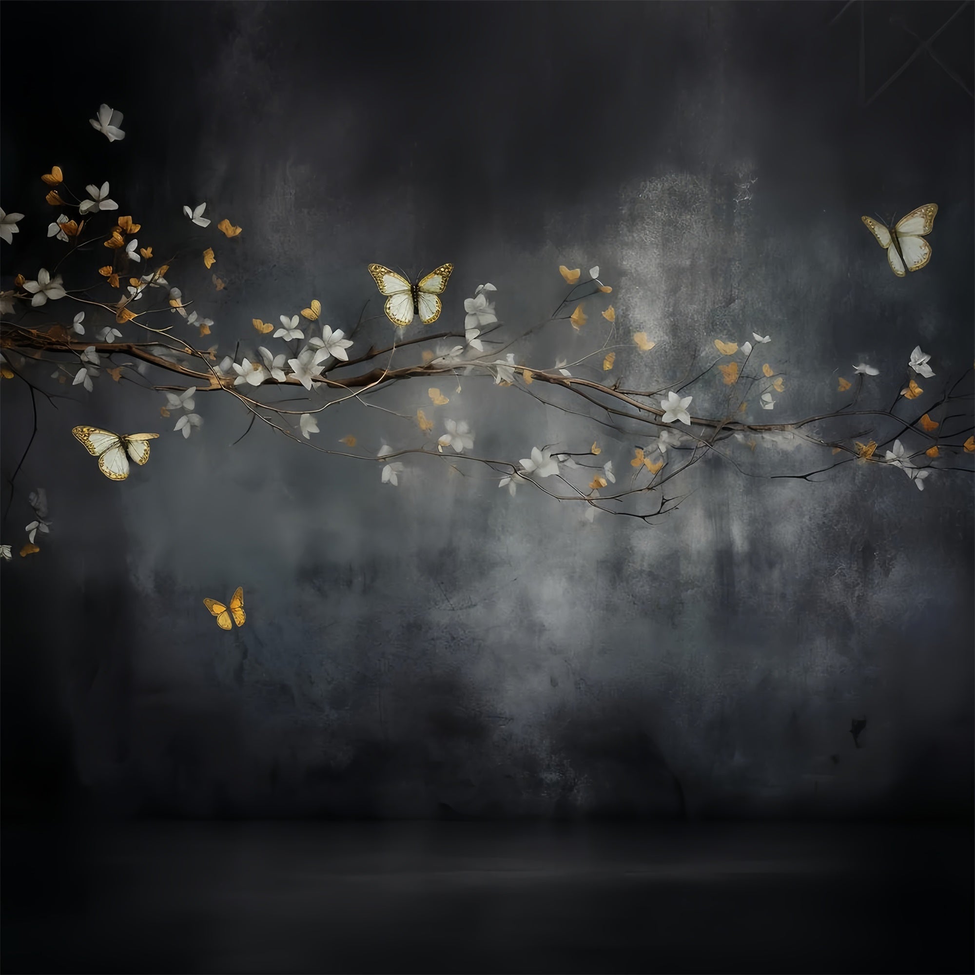 Toile de Fond Beaux-Arts Branche Dorée Papillons GTY-102