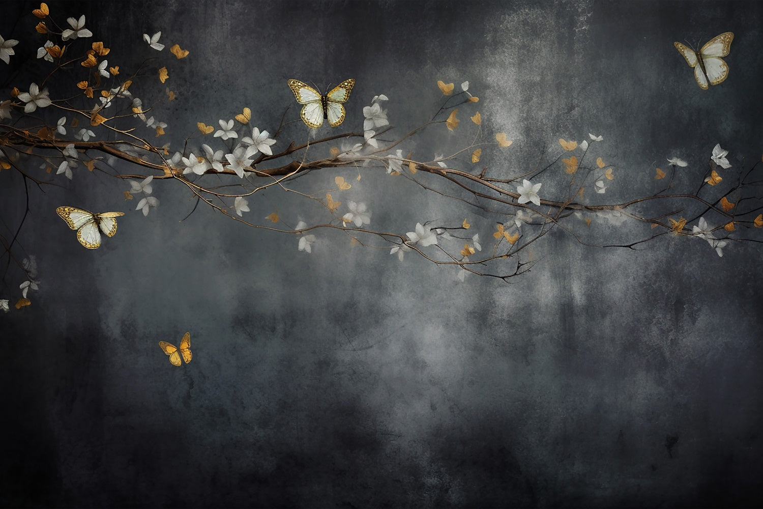 Toile de Fond Beaux-Arts Branche Dorée Papillons GTY-102