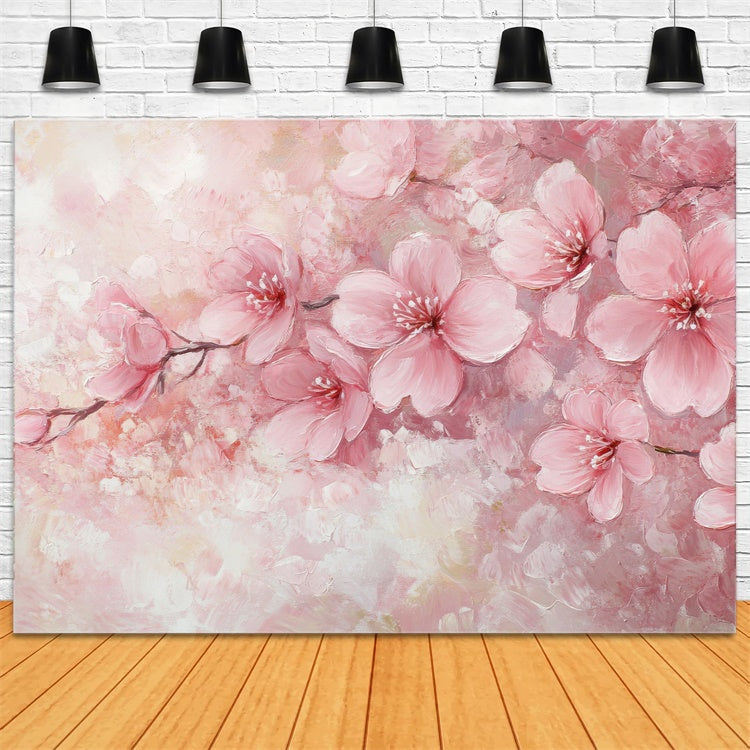 Toile de Fond Beaux-Arts Aquarelle Fleurs de Cerisier Roses GTY-108