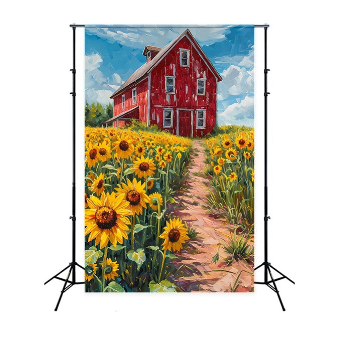 Toile de Fond Beaux-Arts Grange Rouge Rustique Tournesols GTY-118