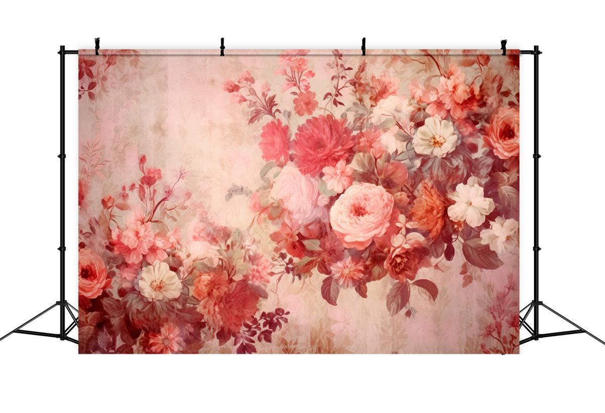 Toile de Fond Beaux-Arts Vintage Rouge Fleur Aquarelle GTY-57