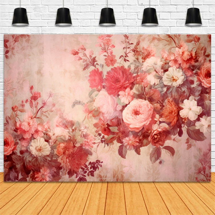Toile de Fond Beaux-Arts Vintage Rouge Fleur Aquarelle GTY-57