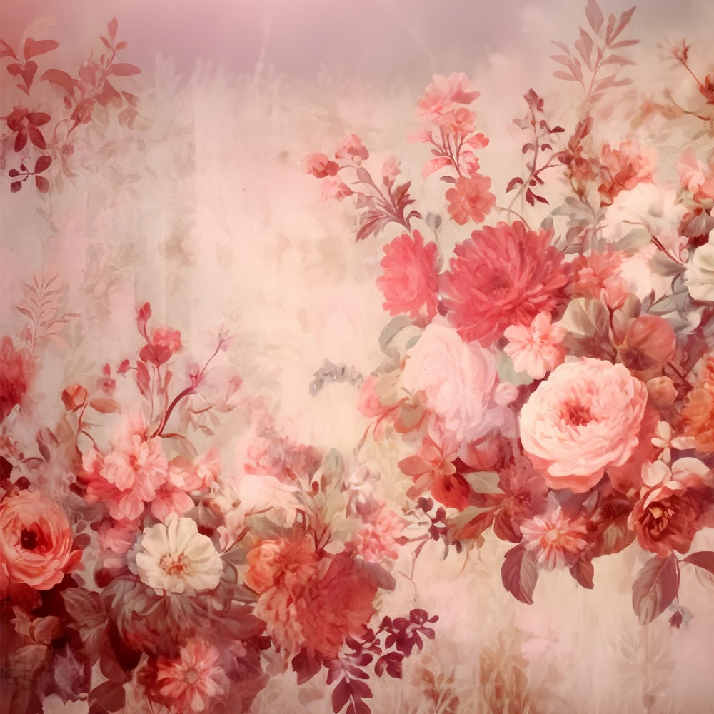 Toile de Fond Beaux-Arts Vintage Rouge Fleur Aquarelle GTY-57