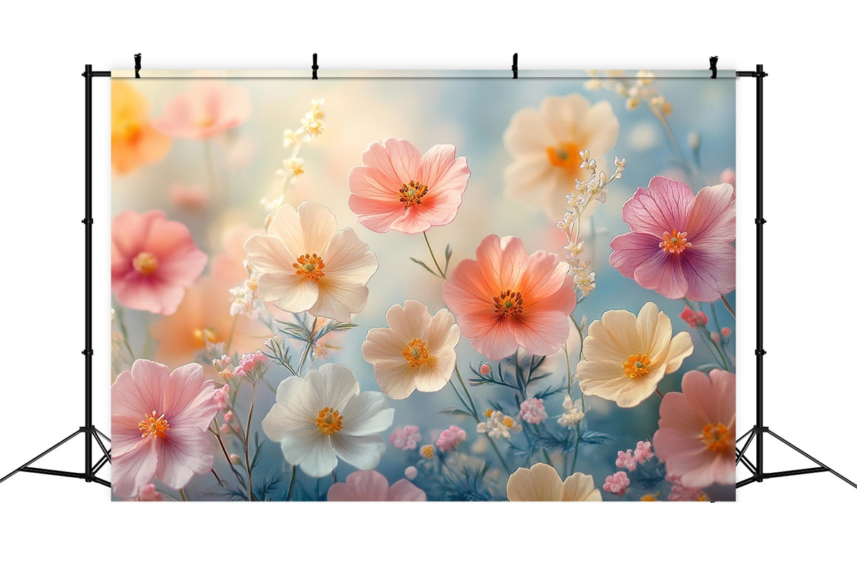 Toile de Fond Artistique Champ de Fleurs Blush Charmant GTY-63