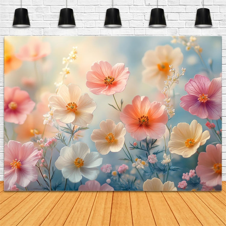 Toile de Fond Artistique Champ de Fleurs Blush Charmant GTY-63