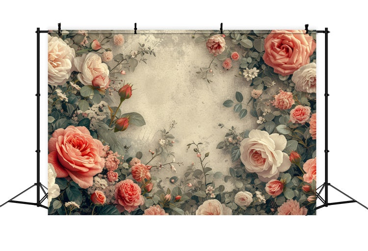 Toile de Fond Artistique Gracieuse Cadre Floraison Rose GTY-66