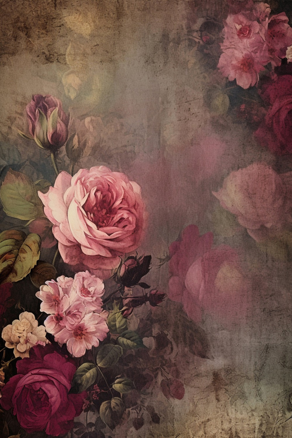 Toile de Fond Beaux-Arts Peinture Vintage Pivoine Rose GTY-74