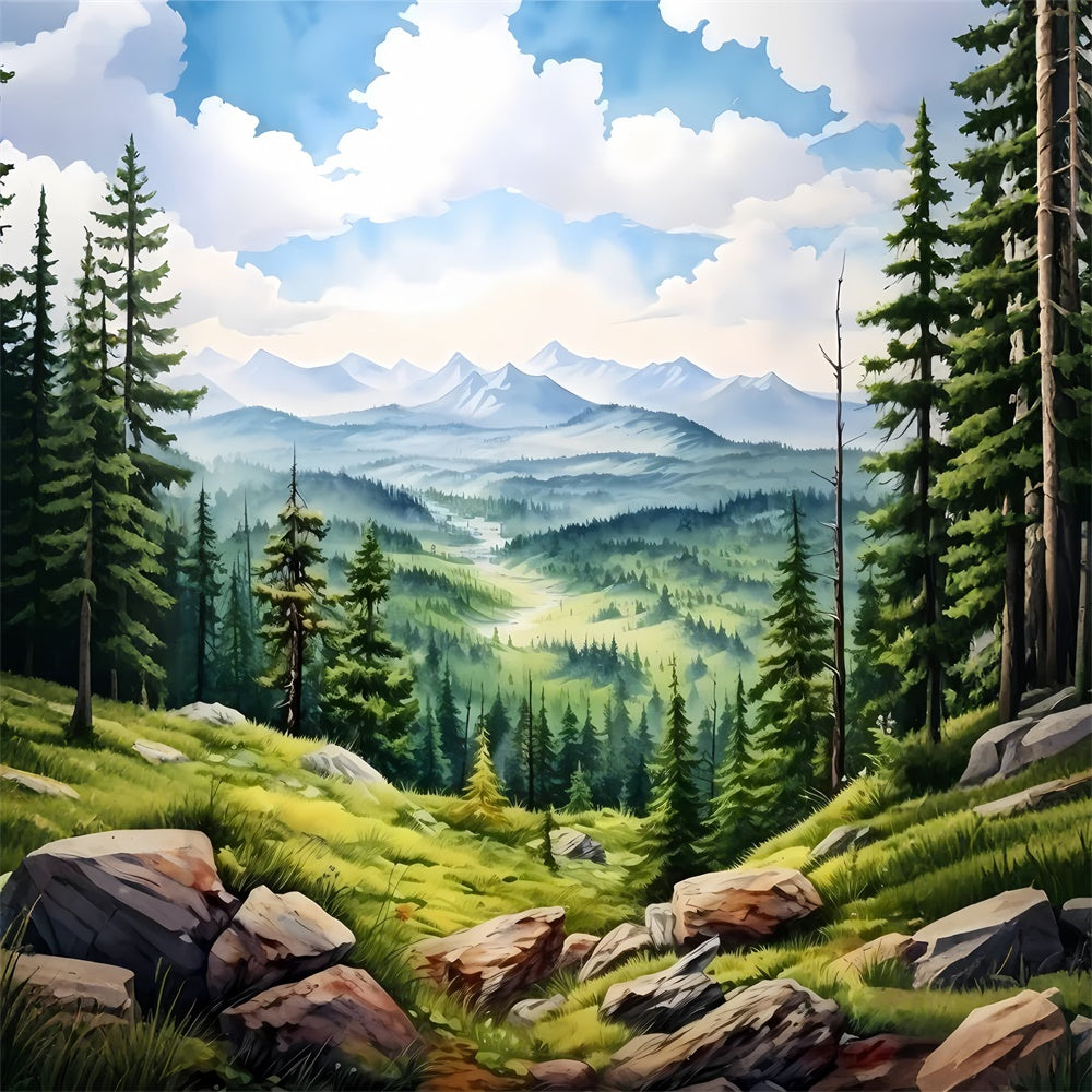 Toile de Fond Artistique Ciel Tranquille Montagne GTY-81