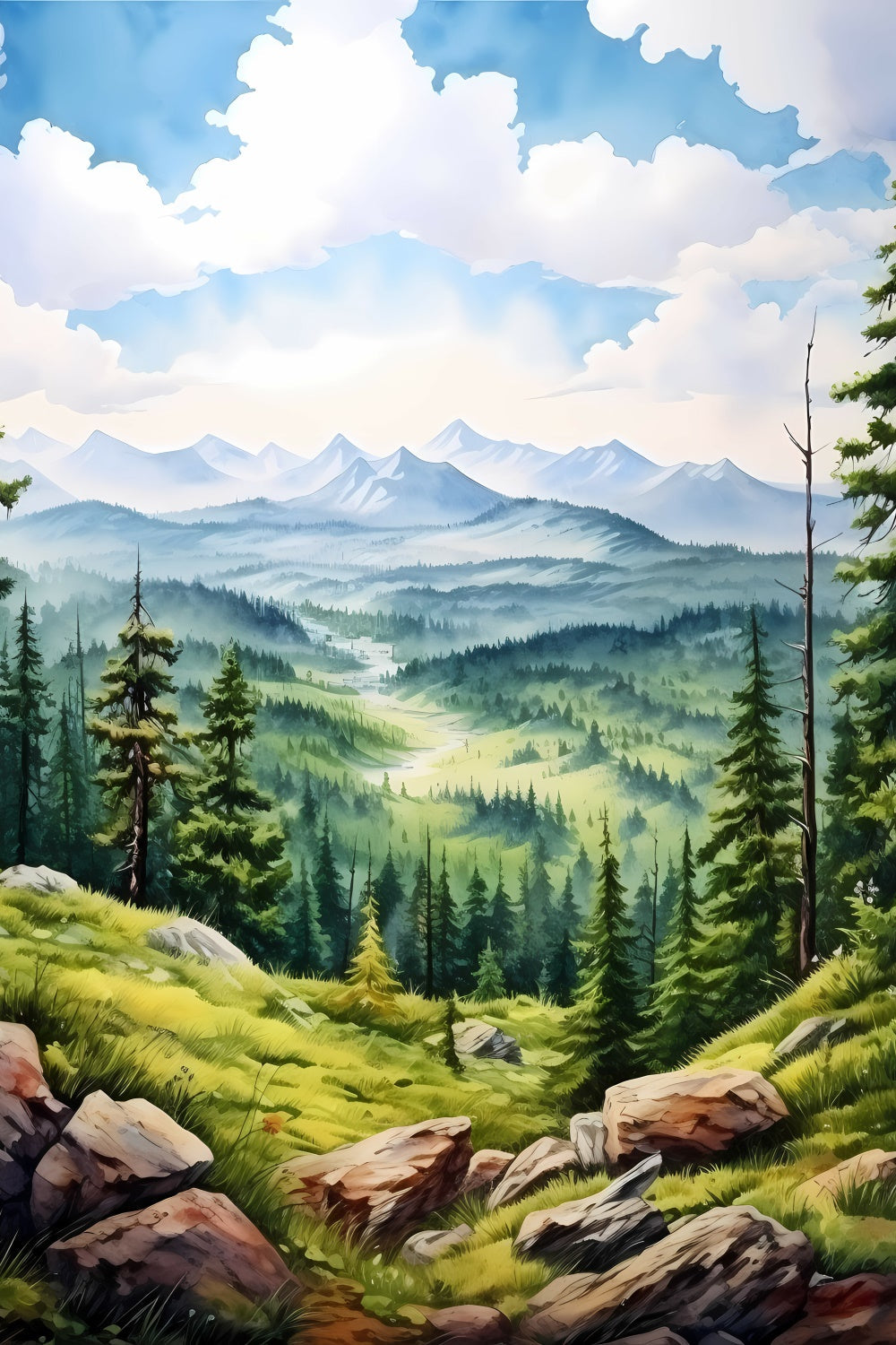 Toile de Fond Artistique Ciel Tranquille Montagne GTY-81