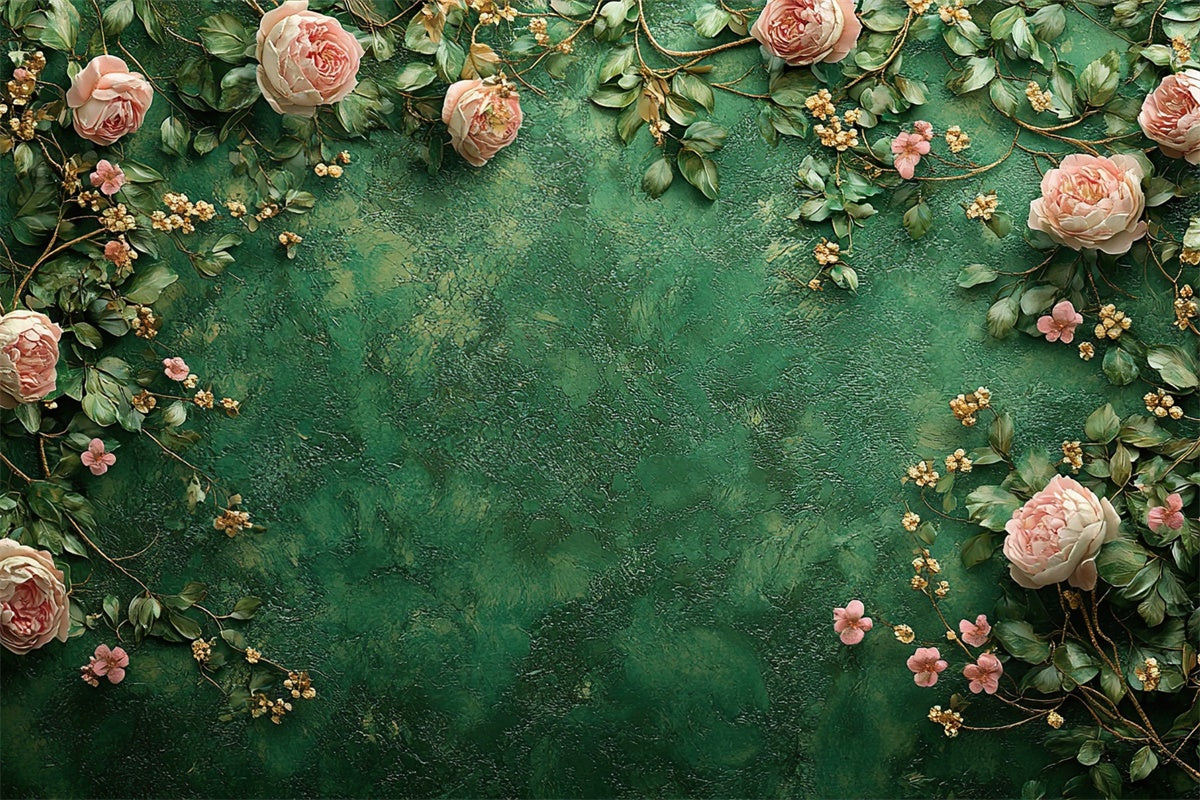 Toile de Fond Beaux-Arts Romantique Fleurs Vertes GTY-93