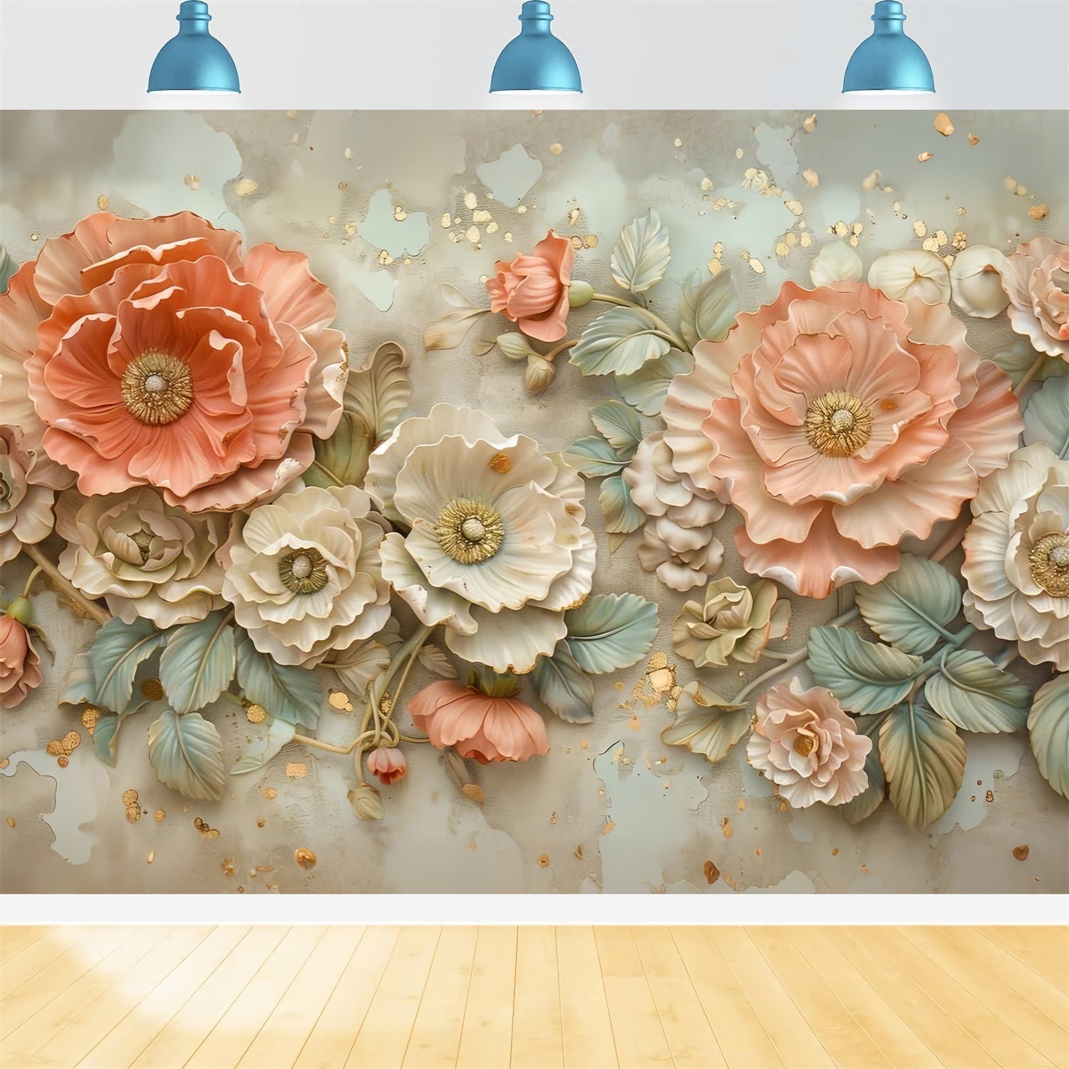 Toile de fond Maternité Floral Doré en Relief GTY2-35