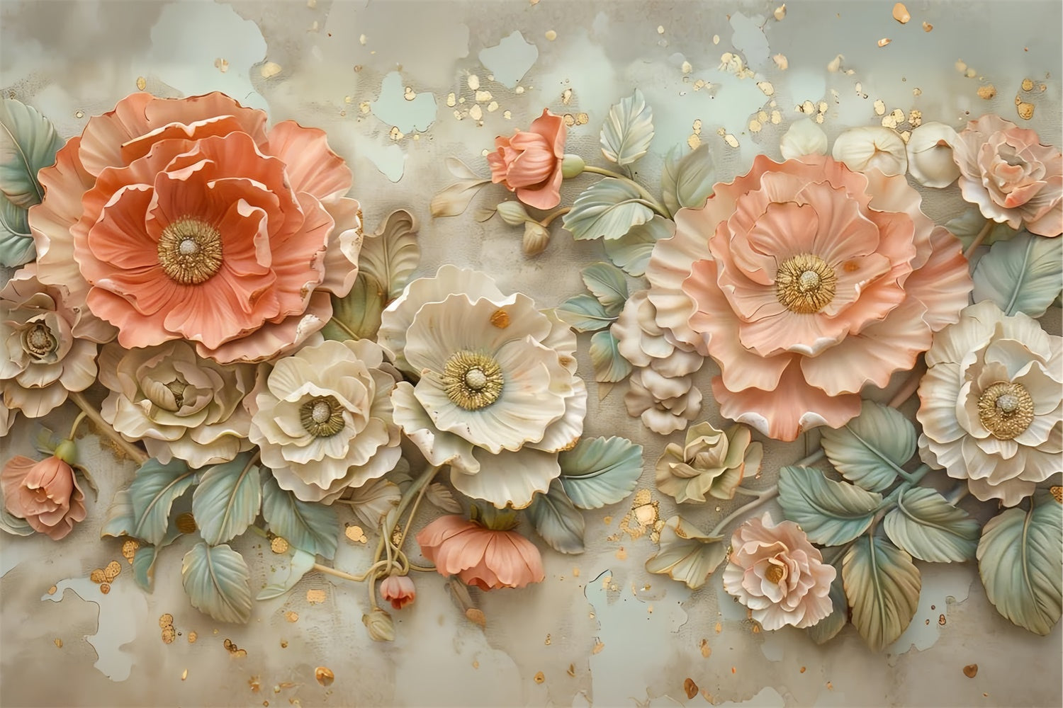 Toile de fond Maternité Floral Doré en Relief GTY2-35