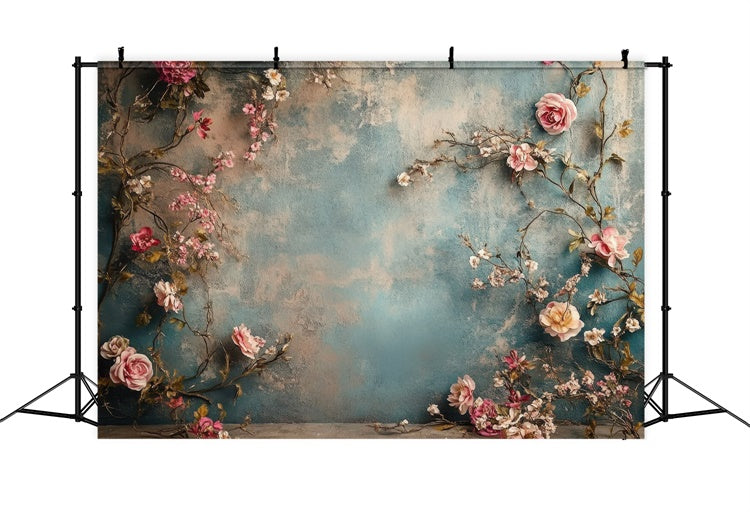 Toile de fond Maternité Vigne de Fleurs Bleues Rustique GTY2-37