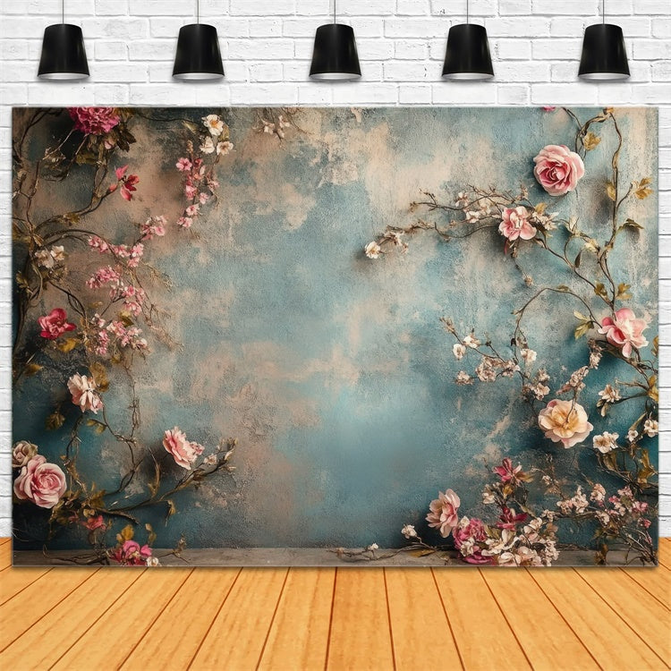 Toile de fond Maternité Vigne de Fleurs Bleues Rustique GTY2-37