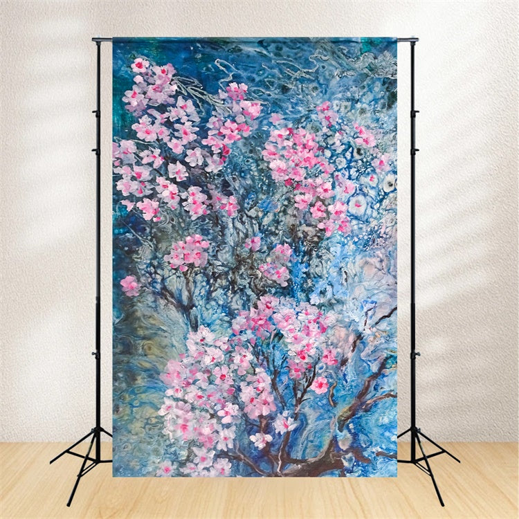 Toile de fond Maternité Fleur de Cerisier Bleu Mystique GTY2-39