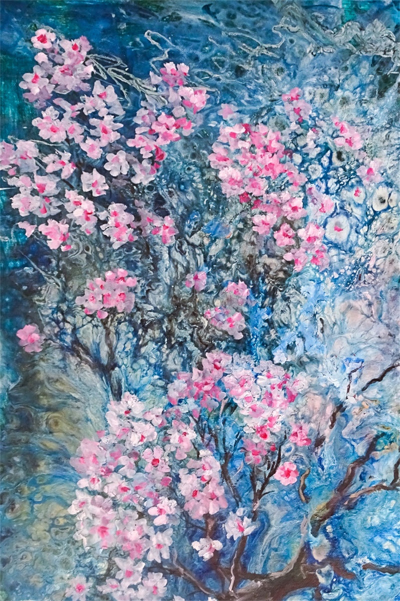 Toile de fond Maternité Fleur de Cerisier Bleu Mystique GTY2-39