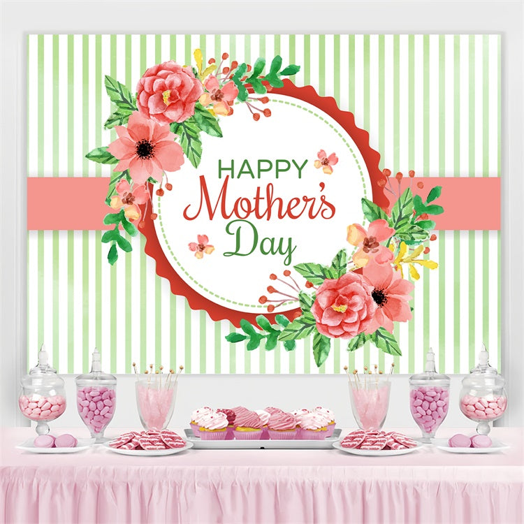 Toile de fond Fête des Mères Rayures Vertes Fraîches Floral Personnalisée GTY3-168