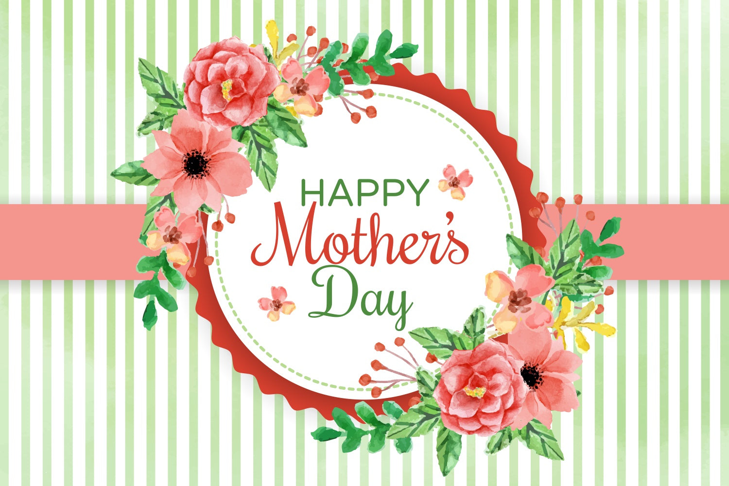 Toile de fond Fête des Mères Rayures Vertes Fraîches Floral Personnalisée GTY3-168