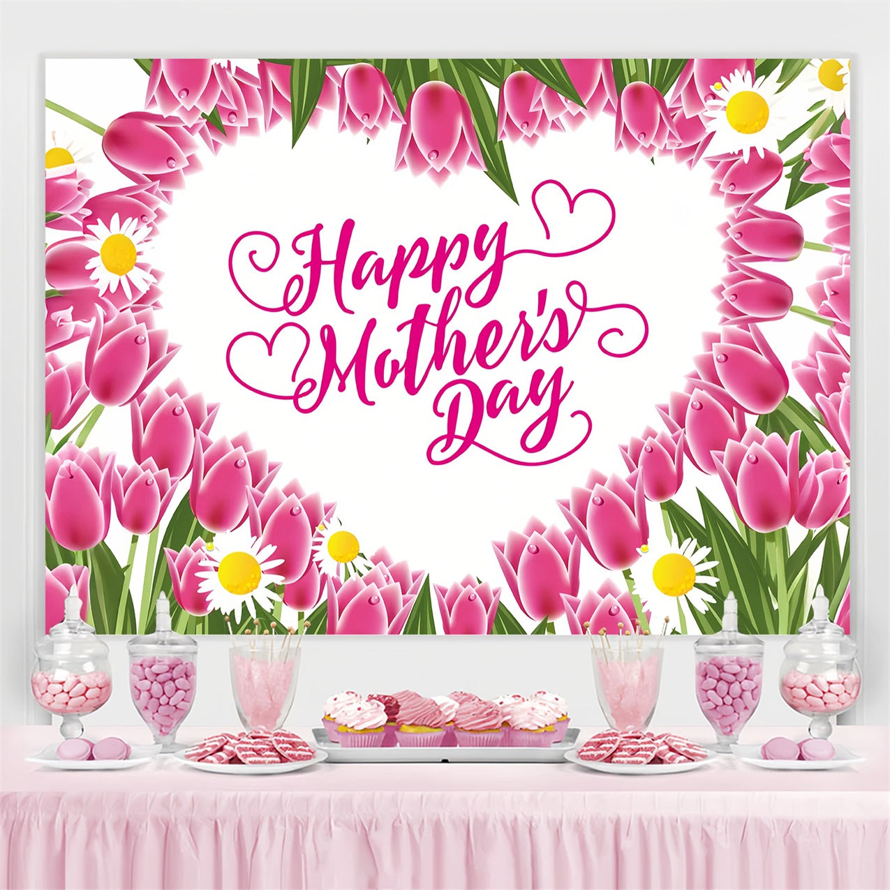 Toile de fond Fête des Mères Personnalisable Tulipe Cœur Enchanté CJJ3-187