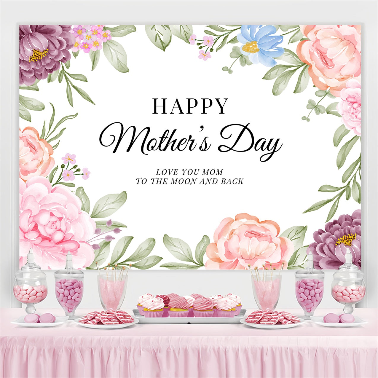 Toile de fond Fête des Mères Personnalisable Cœur Floral Chaleureux CJJ3-200