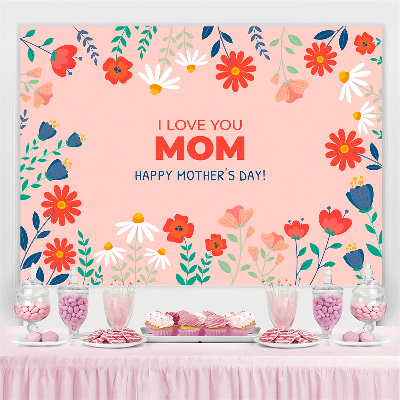 Toile de fond Fête des Mères Personnalisable Marguerite Rose Maman CJJ3-202