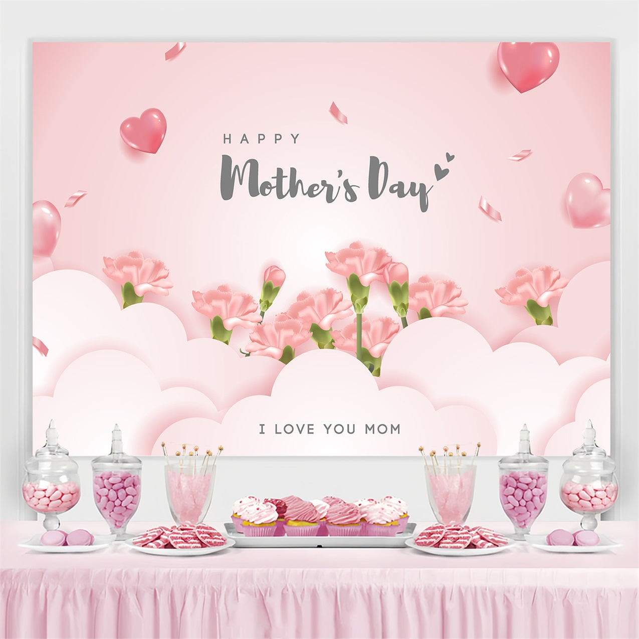 Toile de fond Fête des Mères Personnalisable Œillet Rose CJJ3-203