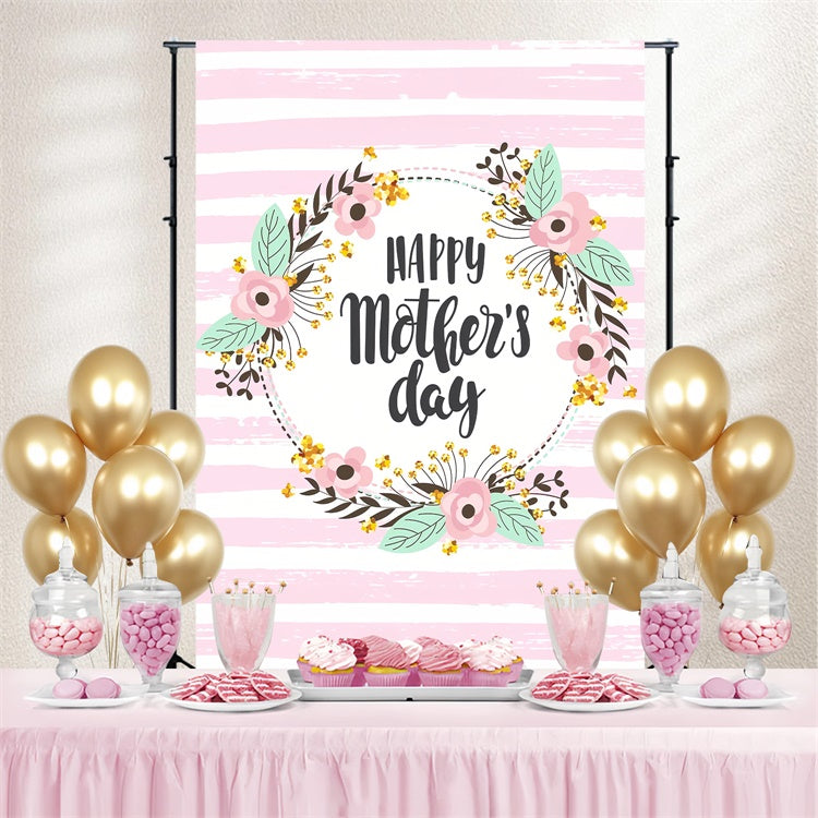 Toile de fond Fête des Mères Personnalisable Couronne Florale Rayée GTY3-224