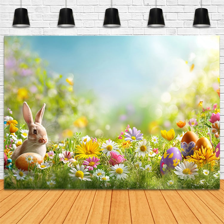 Toile de fond Photo Pâques Prairie Pastel Florale Lapin GTY3-235