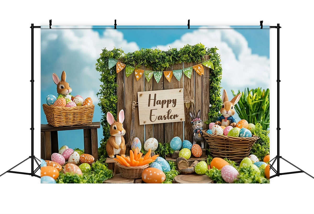Toile de fond Déco Pâques Panier Festif Lapin Rustique GTY3-241