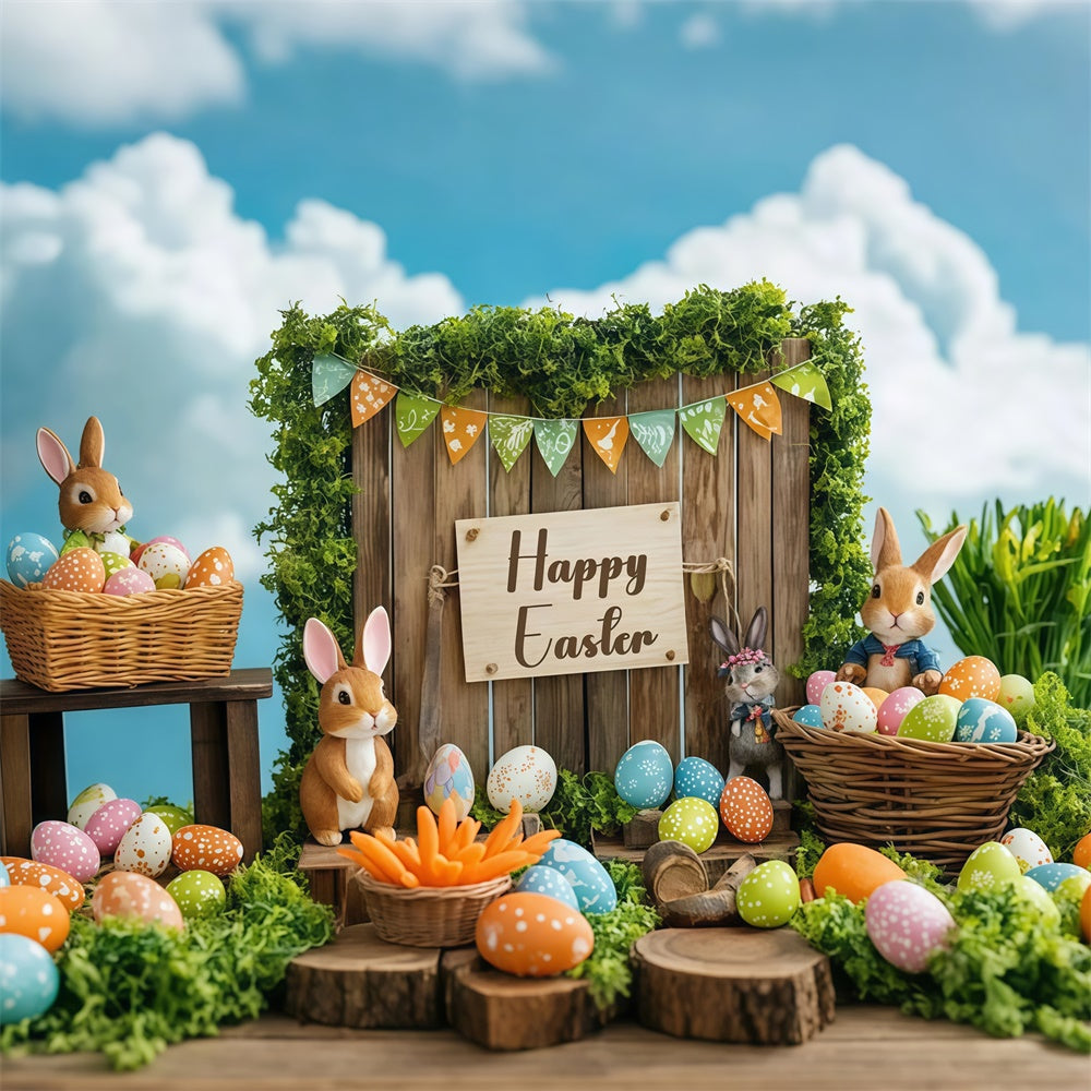 Toile de fond Déco Pâques Panier Festif Lapin Rustique GTY3-241