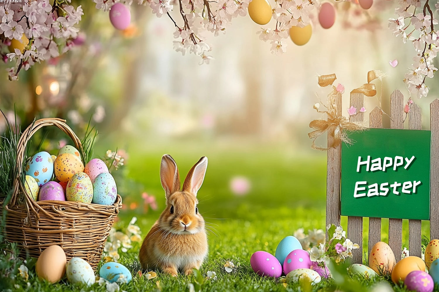 Toile de fond Photo Pâques Œufs Pastel Cerisier en Fleurs GTY3-242