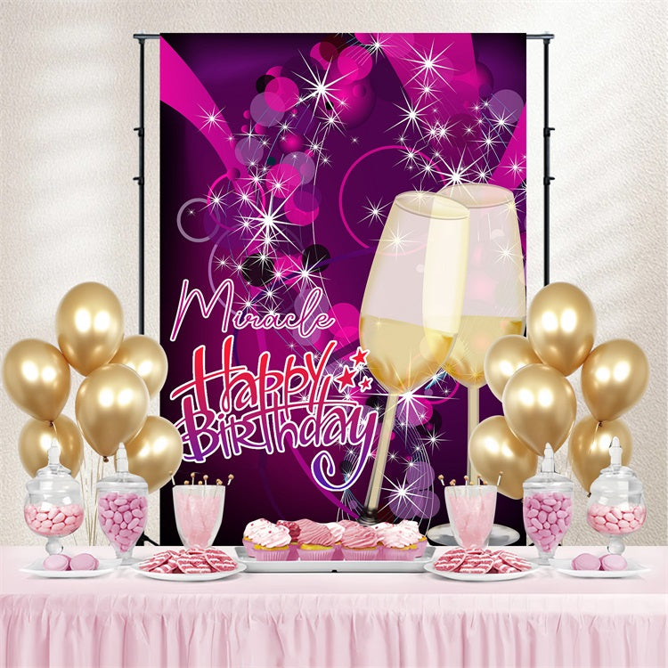 Toile de fond Anniversaire Personnalisée Toast Pailleté Violet Fête GTY3-255