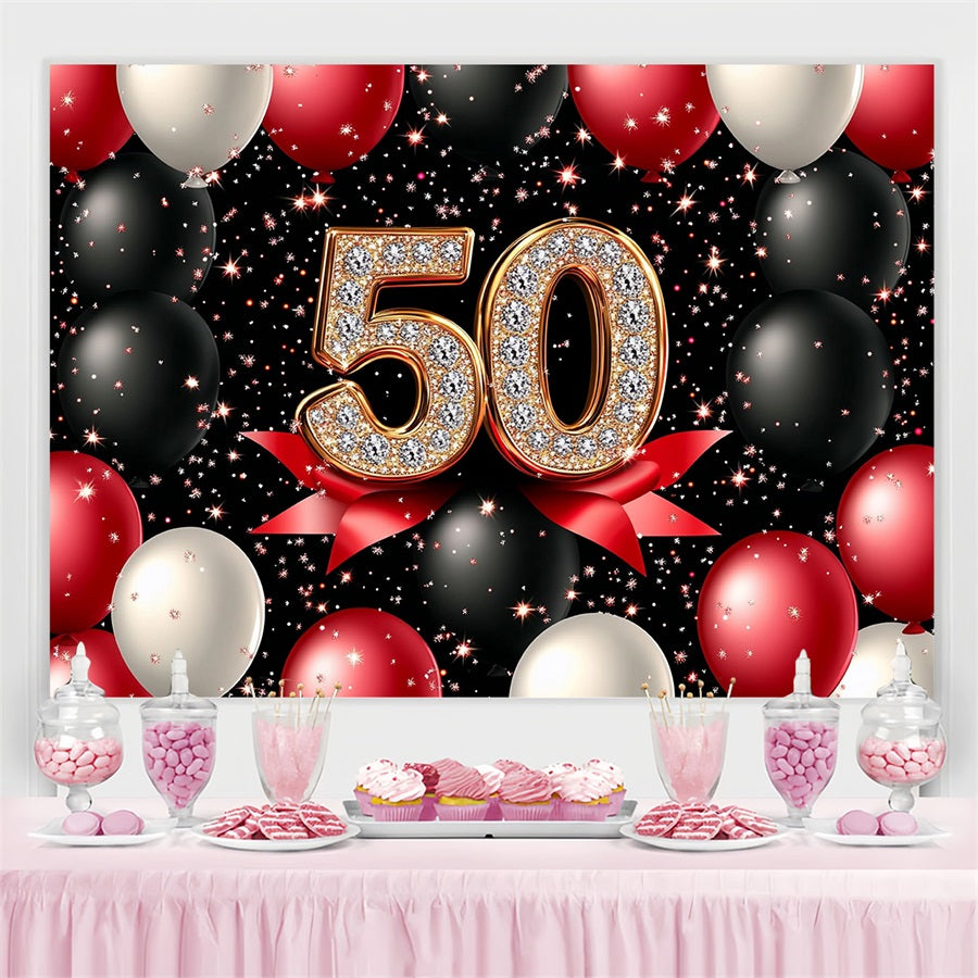 Toile de fond Photo Anniversaire Personnalisable Ballons Diamants 50ème GTY3-257