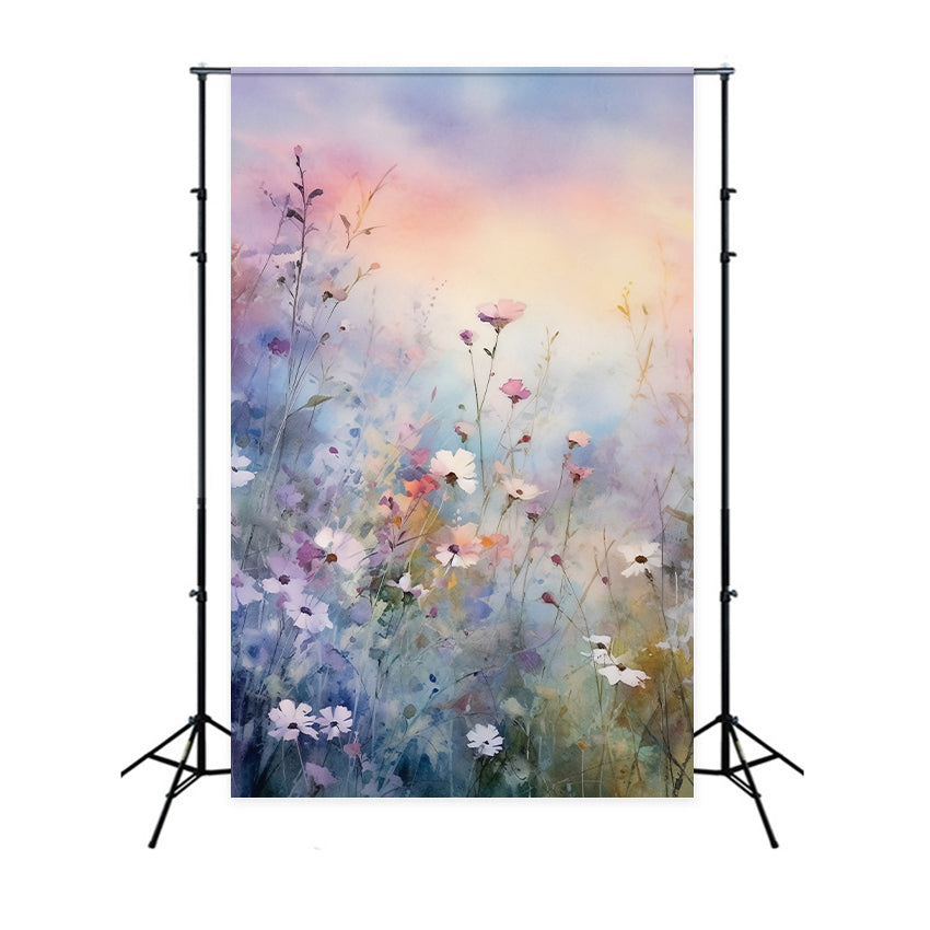 Toile de fond Florale Violette Fantaisie Coucher de Soleil en Fleurs GTY3-26